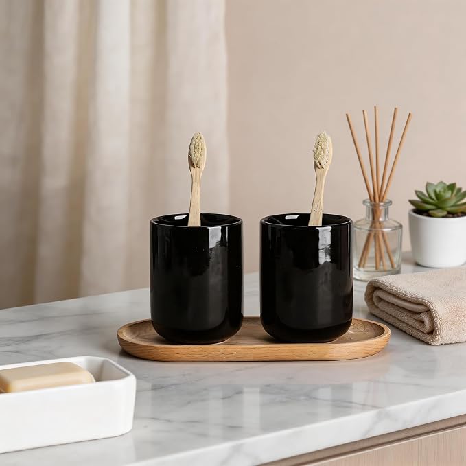 Gaolinci 2 Pcs Simple Solid Color Ceramic Mouthwash Cups, Bathroom Brushing Cup - Image 5