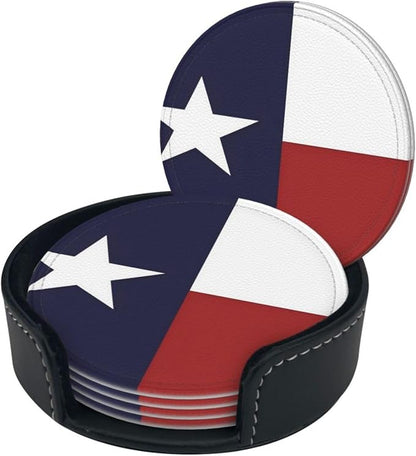 6 Pcs Texas Flag Lone Star Us American Flag Leather Coasters - Image 3