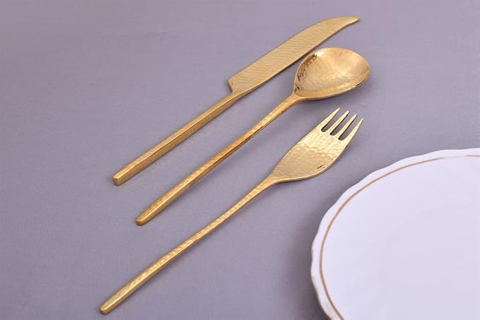 DeKulture Handmade Pure Brass 3 Pieces Cutlery Set Premium Deluxe Tableware - Image 5