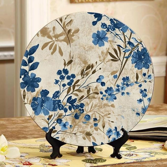 Sophisticated Floral Bursts Decorative Ceramic Plates 10 Inch with Display Stand Perfect for Home Decor and Wall Hanging DP-385014448