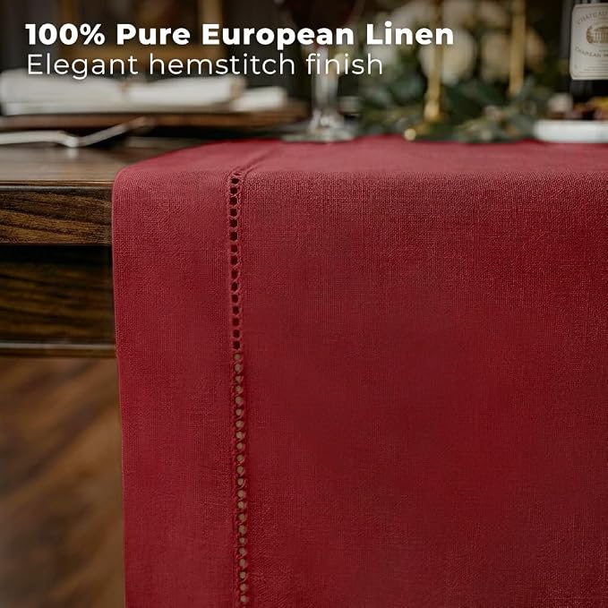 Signature Linen™ by D'Moksha Red Table Runner 84 Inches Long, 100% Pure Linen - Image 2