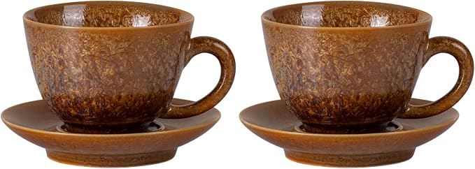 KAMMAK Tea Cups and Saucers Set of 2, 4.3 oz Glaze Coffee Mugs, 807N | by KAMMAK