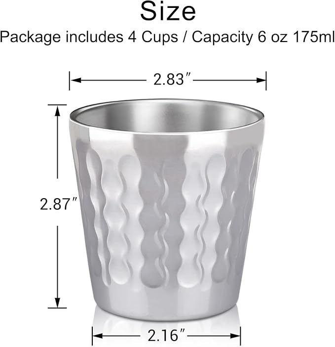 Beasea Stainless Steel Cups, 4 Pack 6oz Metal Drinking Stackable Double Wall - Image 2