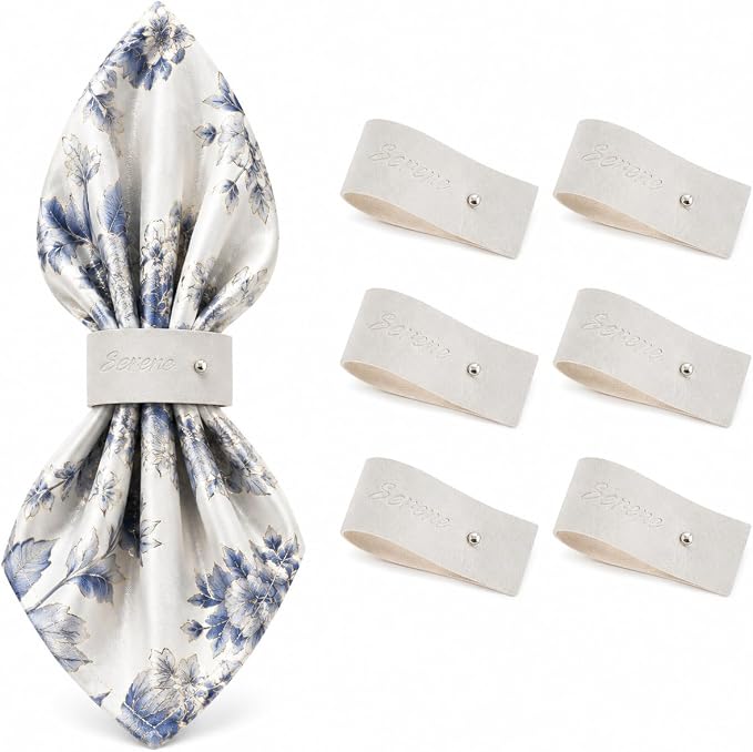 Light White Napkin Rings Set of 6 – Elegant Leather Napkin Ring Holders by Unknown