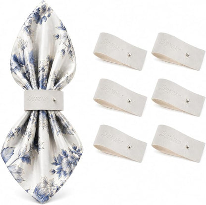 Light White Napkin Rings Set of 6 – Elegant Leather Napkin Ring Holders by Unknown