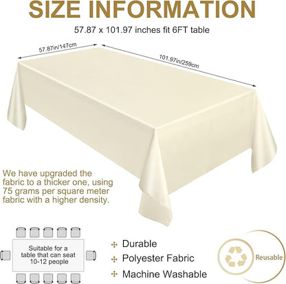 Moukeren 18 Pack Rectangle Tablecloths 58 x 102 Inch Table Cloth Reusable Washable Polyester Table Clothes Bulk for 6 ft Tables for Wedding, Party, Restaurant (Ivory White)