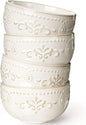 Artena Small Bowls Set of 4, 12 oz Ceramic Embossment Dessert Bowls, white Bowl for Kitchen, Ice Cream, Side Dishes, Rice, Cereal, Fruit, 4.5 Inch, Microwave & Dishwasher Safe, Damask Floral