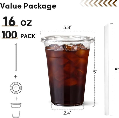 AOZITA 100 Pack - 16 oz Clear Plastic Cups - Image 2