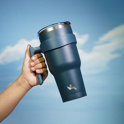 Konokyo 30 oz Tumbler with Handle and Straw, Insulated Travel Mug | Navy Blue; - Image 5