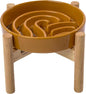 Ceramic Maze Dog Slow Feeder with Non-Slip Silicone Rim (& Bamboo Stand) – Heavy-Duty Stoneware Bowl with Puzzle Pattern for Bloating & Obesity Prevention (Raised-Orange-S)