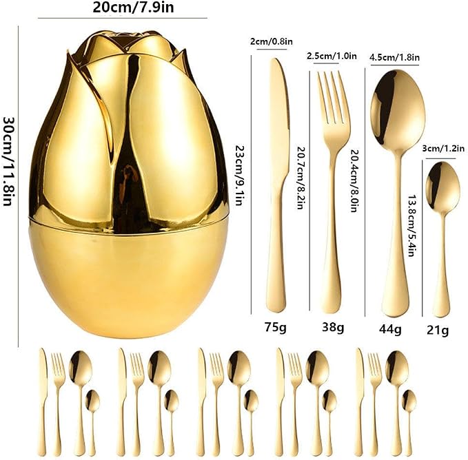 24pcs Stainless Steel Flatware Set, Rose Shape Cutlery Set, Mirror Polished - Image 8