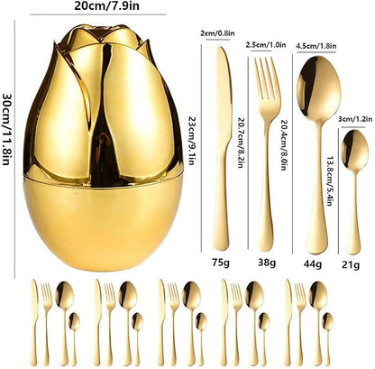 24pcs Stainless Steel Flatware Set, Rose Shape Cutlery Set, Mirror Polished - Image 8