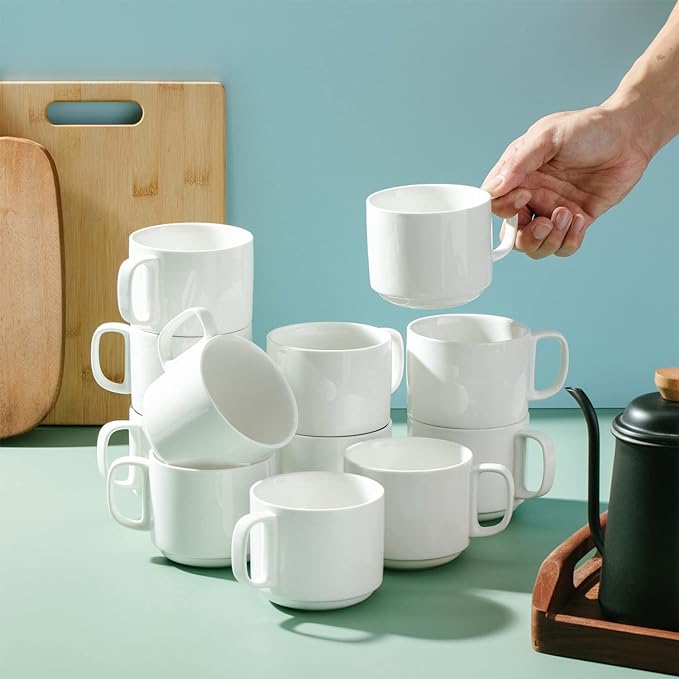 BTaT- Porcelain Stackable Coffee Mugs, 12 Pack, 12 oz, Dishwasher and Microwave - Image 5