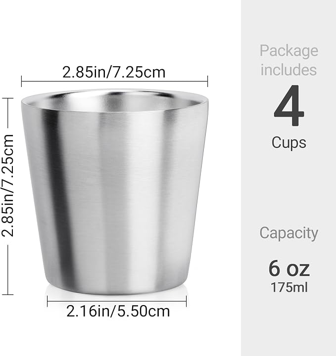 Beasea Stainless Steel Cups 6 oz, 4 Pack Small Stainless Steel Tumbler Bulk - Image 2
