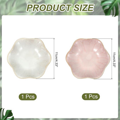 uxcell 2Pcs Ceramics Jewelry Plate, Lotus Leaf Shape Key Holder Bowl for Entryway Table Decor Small Ring Tray Dish Gift for Women Girlfriend, Pink/White
