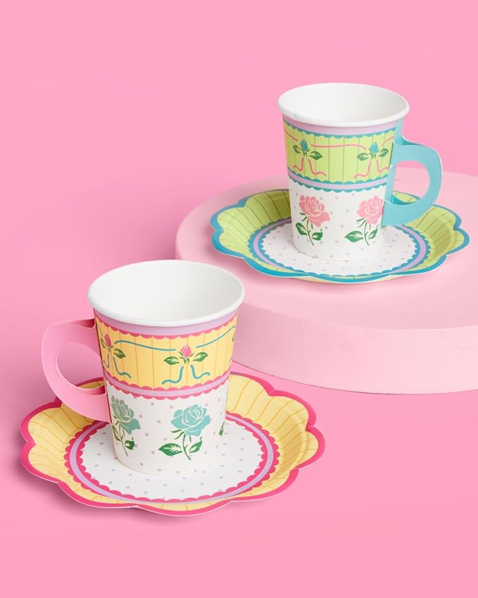 xo, Fetti 32 Tea Party 9oz Cups and Saucers Set | Garden Birthday Decor | Piece - Image 7