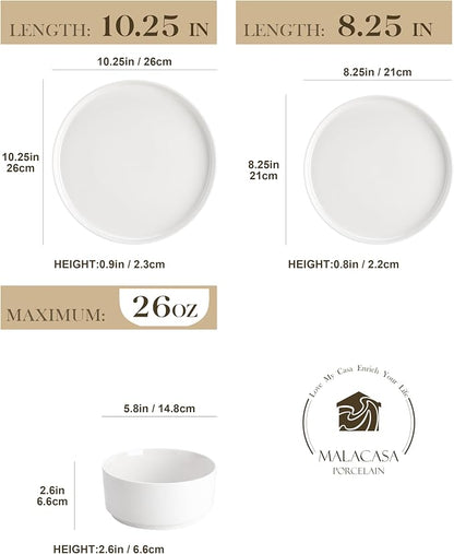 MALACASA 24 Pieces Porcelain Dinnerware Set, Modern White Dish Set - Image 2