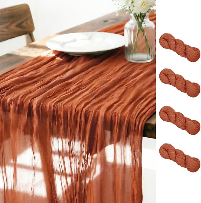 Terracotta Cheesecloth Table Runner 120 Inches 4 Pack Gauze Table Runner | by LINXTAR