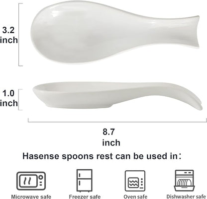Ceramic Spoon Rest for Stove Top,Large 8.7 Inch Spoon Holder for Kitchen Counter,Porcelain Utensil Rest for Thankgiving and Christmas Gift,Dishwasher Safe and Heat-Resistant,White(2 PC)