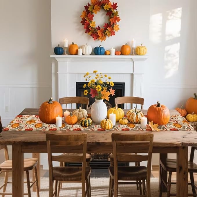Fall Maple Leaf Pumpkin Table Runner, Seasonal Thanksgiving Harvest Farmhouse - Image 5