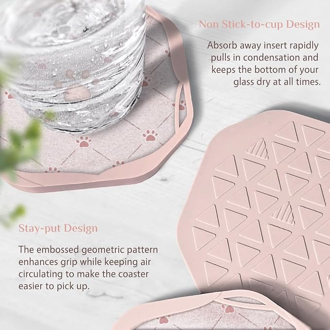 UMIRRO Absorbent Felt & Silicone Drink Coasters Set of 4, Pet Lovers, Cute - Image 4