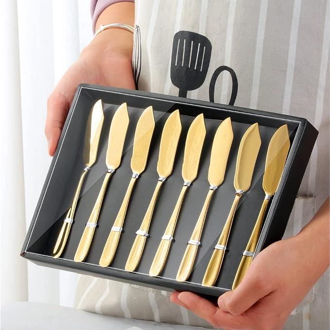 Buyer Star Butter Knives, 18/10 Stainless Steel 6.10 Inch Gold Cheese Spreader - Image 2