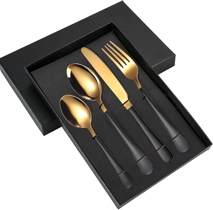 Black & Gold Silverware Set by Unknown