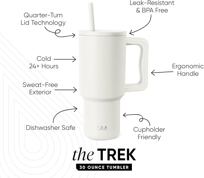 Simple Modern Tumbler with Handle and Straw | 30oz | Cream | Trek Tumbler - Image 2