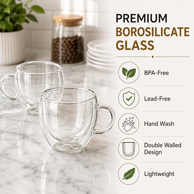 2.5oz Espresso Cups Set of 6, Small Expresso Shot Glass, Double Wall Insulated - Image 7