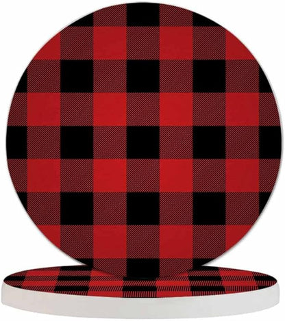Lumberjack Plaid Pattern Coasters for Drinks 2 Pack Classic Black and Red Buffalo Plaid Tabletop Protection Kitchen and Coffee Table Décor & Accessories,Set of 2