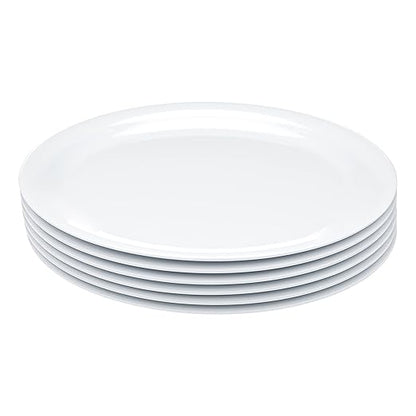 Amazon Basics Melamine (Plastic) Plate, 6 Piece Set, 9 in, White