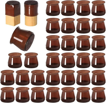 32 Pcs Silicone Chair Leg Floor Protectors for Hardwood Floors, Brown Felt Bottom Chair Leg Covers, Free Moving Table Leg Covers, Stool Leg Protectors Caps（Large fit : 1.3'' - 2''）