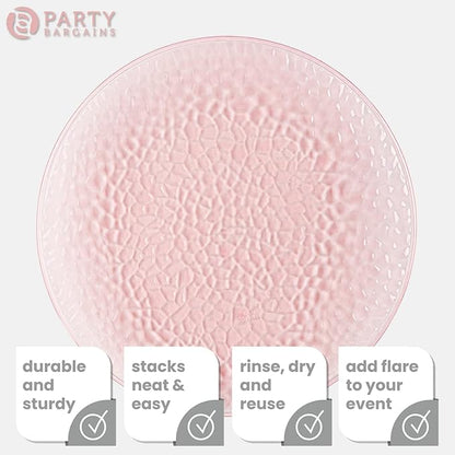 PARTY BARGAINS 13-Inch Charger Plates - 4 Pack, Hammered Pink, Heavy-Duty Disposable Chargers for Elegant Dining - Ideal for Weddings and Formal Events