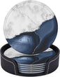 6 Pcs White Navy Blue Silver Marble Leather Coasters by Jfniub