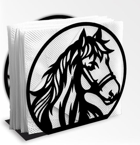 Horse Head Decorative Black Metal Napkin Holder for Table, 4.9" x 4.5" x 1.9" Horse Aniaml Standing Napkin Holder for Home Kitchen Restaurant Picnic Party Coffee Bar Dining Room
