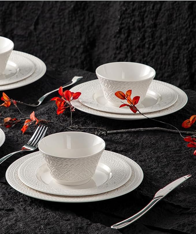 4-piece set, embossed design plate and bowl set, microwave and dishwasher - Image 9