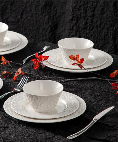 4-piece set, embossed design plate and bowl set, microwave and dishwasher - Image 9
