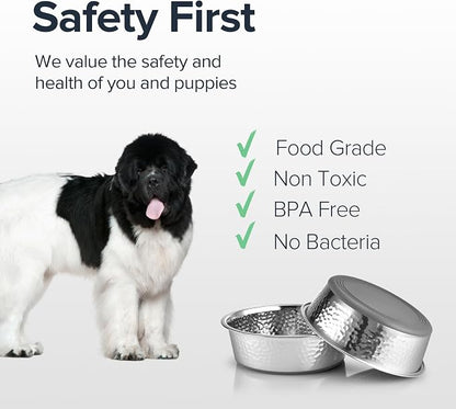 URBUDDIES 2 Pack Hammered Stainless Steel Dog Bowls, 11 Cup, Dishwasher Safe - Image 2