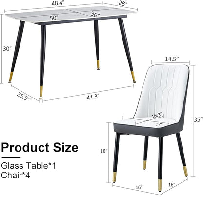 Table and Chairs Set of 4, Dining Room Table Set for 4, Sintered Stone Kitchen Table Top and Modern Chairs Set of 4 for Kitchen Dining Room, Small Space