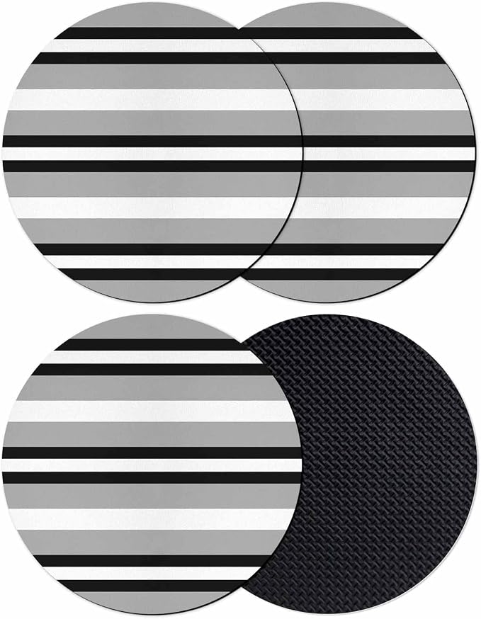 Black Gray Striped Coasters Set of 4, Contemporary Minimalist Lines Art Soft by PIEPLE