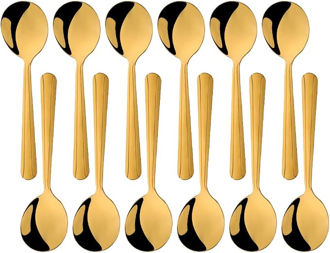 Bouillon Spoons Set of 12, 5.9 Inch Stainless Steel Soup Spoon, Metal Round by KitchenDining
