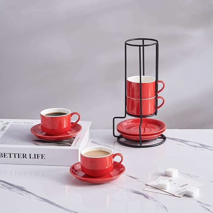 YOLIFE 2.5oz Espresso Cups Set of 4, Porcelain Stackable Espresso Cups - Image 6