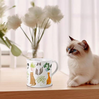 Cute Cats & Plants Coffee Mug - 12 oz Fine New Bone China Coffee Tea Cup - Image 2