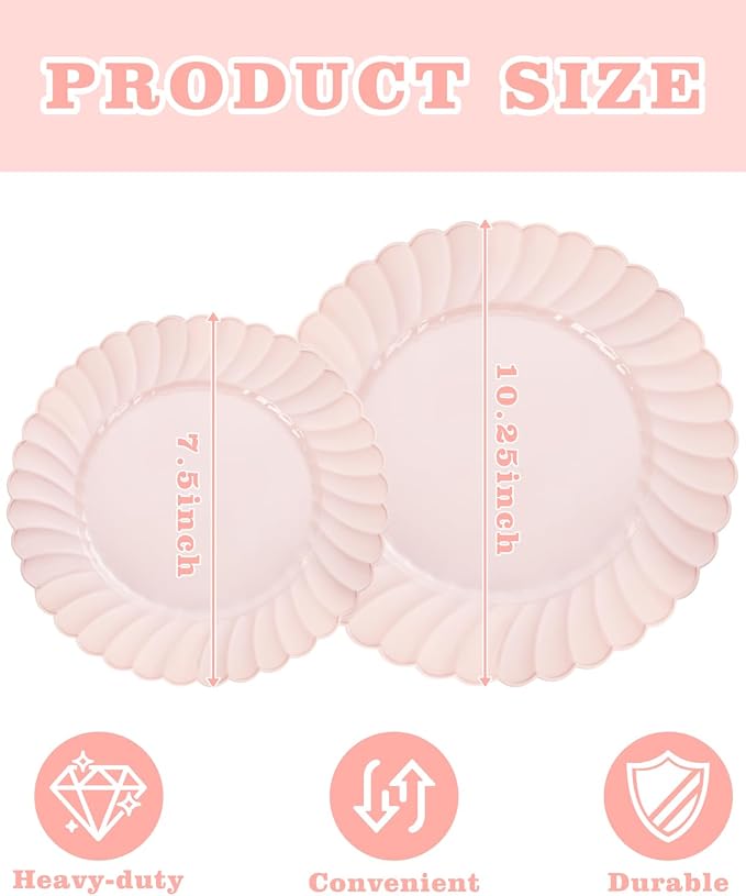 YOUBET 100PCS Pink Scalloped Plastic Plates - Image 2