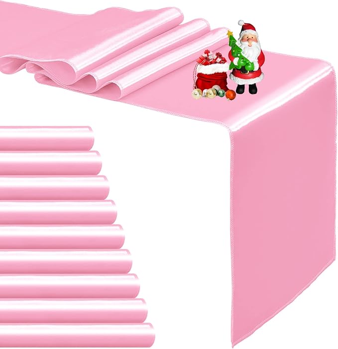 10-Pack Pink Satin Table Runner 12 x 108 Inch Long Bright and Smooth Silk by Pufogu