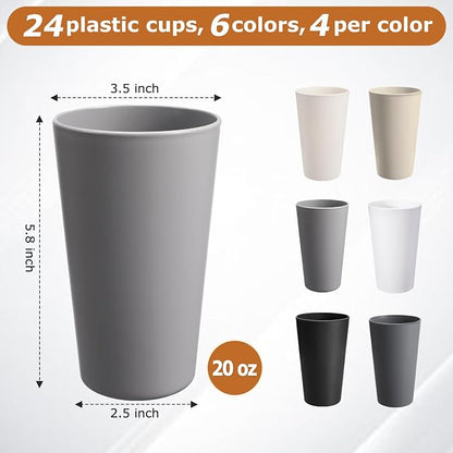 HEYCOME 24 Pcs Unbreakable Plastic Cups Set, 20 oz Reusable Plastic Cups - Image 2