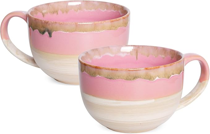 Ceramic Jumbo Coffee Mug Set of 2, 23 Oz, Large Mug Soup Bowls by Bosmarlin