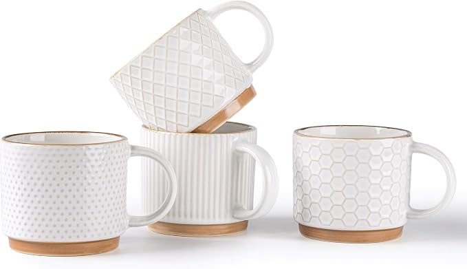 GBhome 6 OZ Stackable Coffee Mugs Set of 4, Ceramic Coffee Cups Set | 4 by GBhome