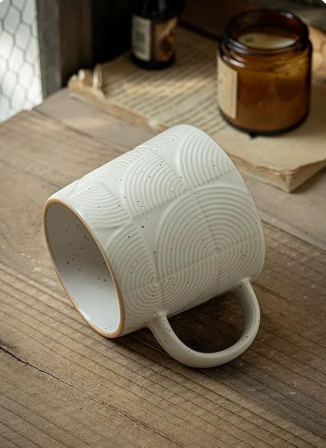 Minimalist Embossed Speckled Ceramic Coffee Mug, 14oz Large Capacity, - Image 7