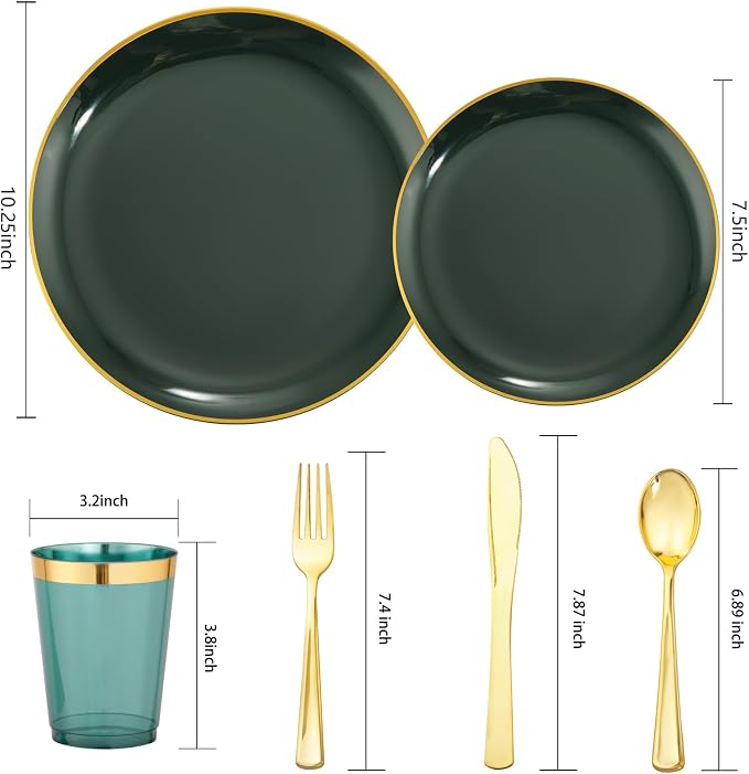 LIYH 180Pcs Green Plastic Plates, Shatterproof Choice - Image 2